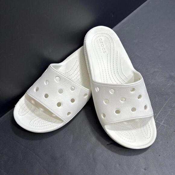Crocs Iconic Classic Comfort Waterproof White One Strap Sandal Slides Shoe W7 M5 - Picture 2 of 11